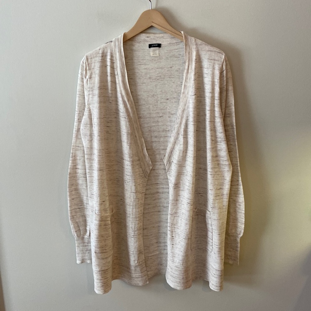 J Crew Open Front Cardigan Ivory Brown Space Dye Size M/L